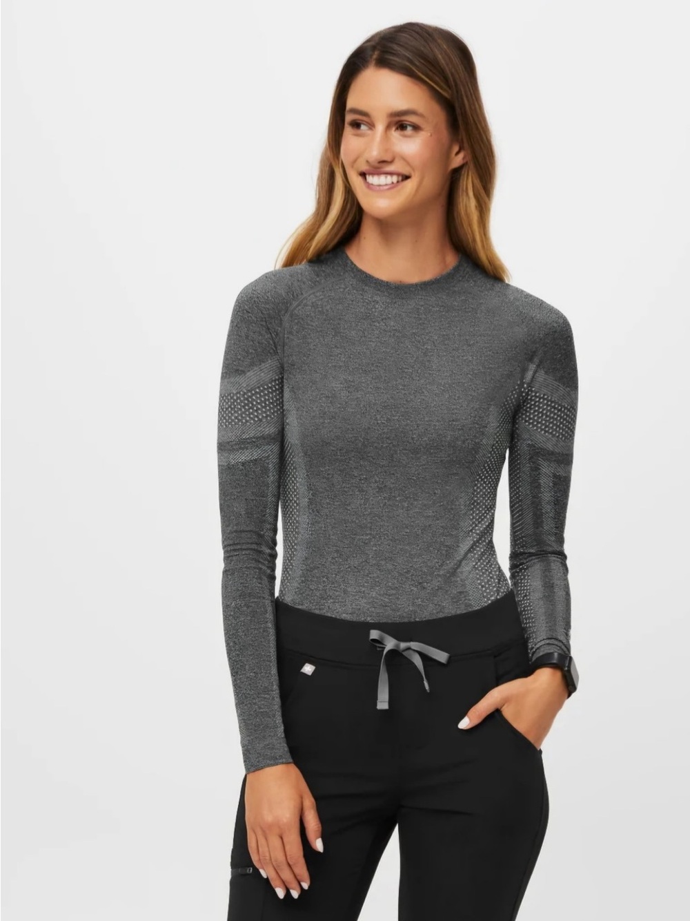 Figs Seamless Long-Sleeve Top in Charcoal Gray
